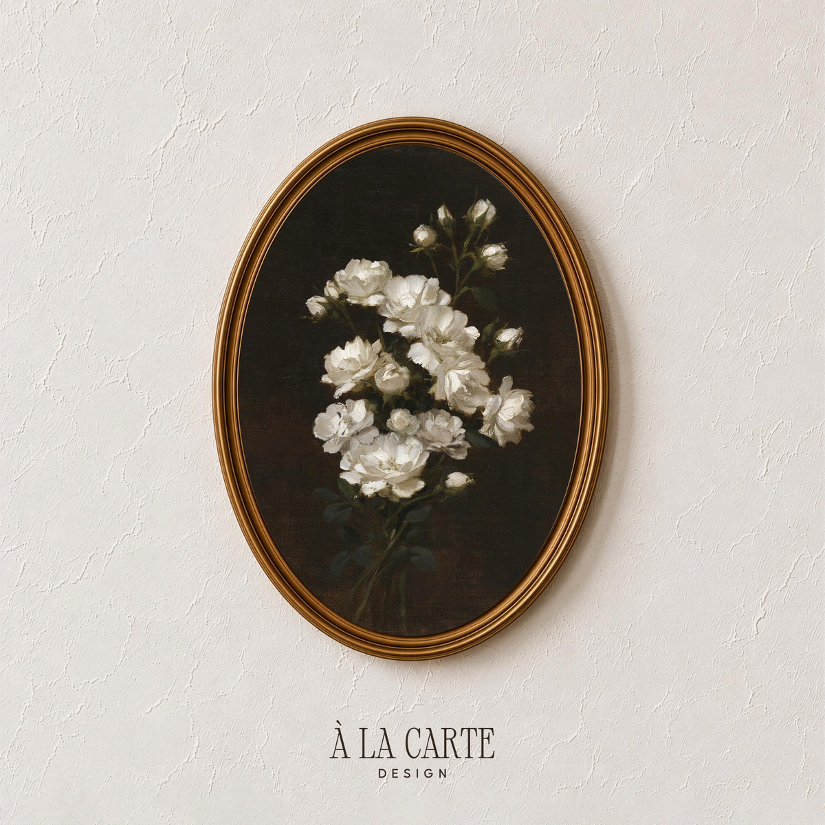 White petal botanical picture for living room — vintage dark academia artwork with classic romantic charm