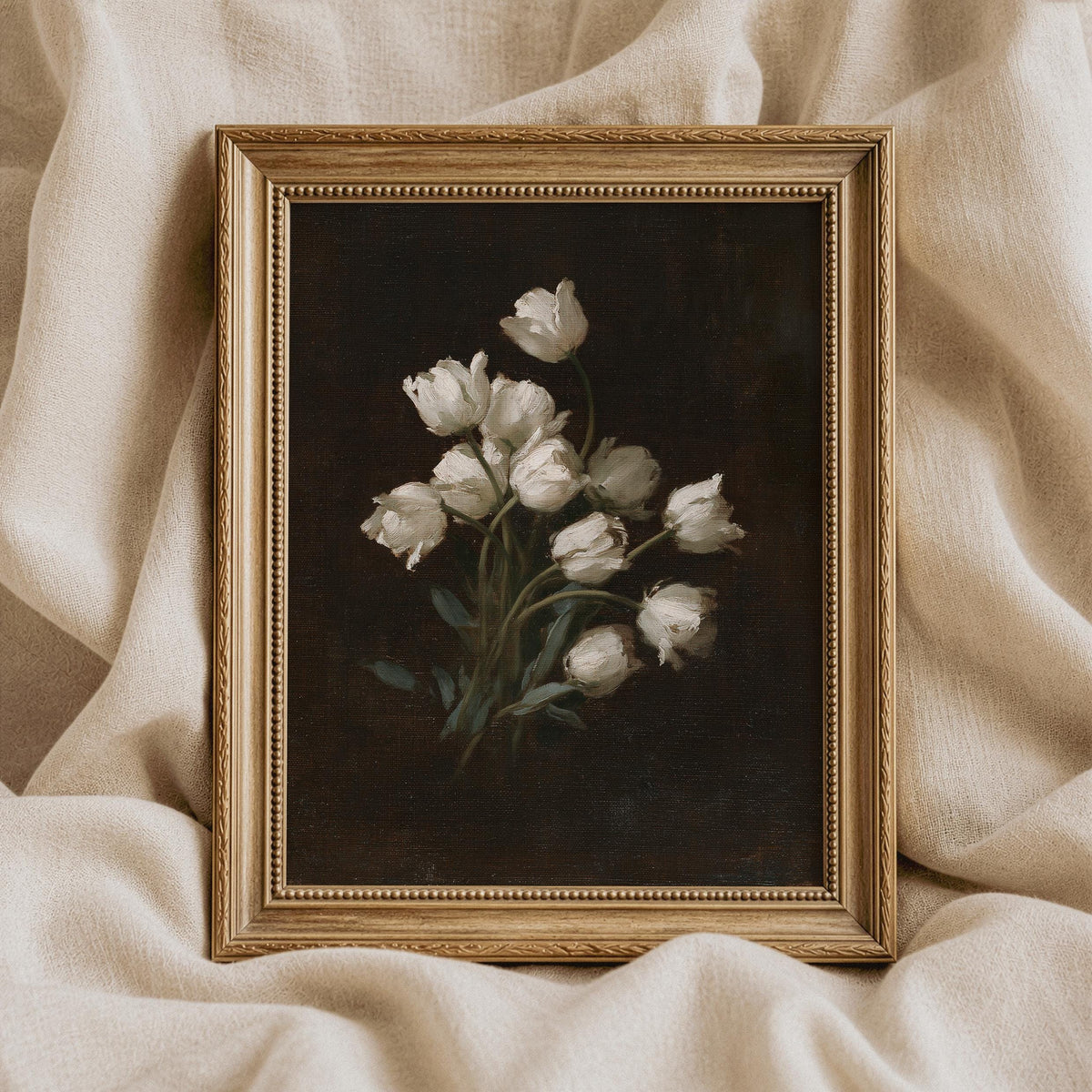 Traditional floral wall art for farmhouse — classic bouquet painting with rich textured strokes