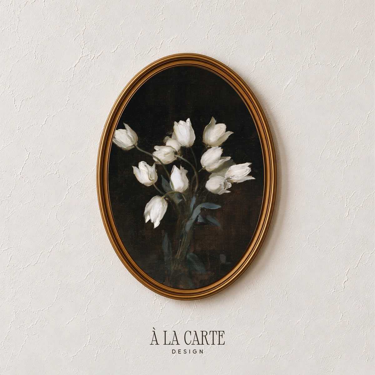 Vintage flower digital print for library — romantic still life with atmospheric shadowy ambiance