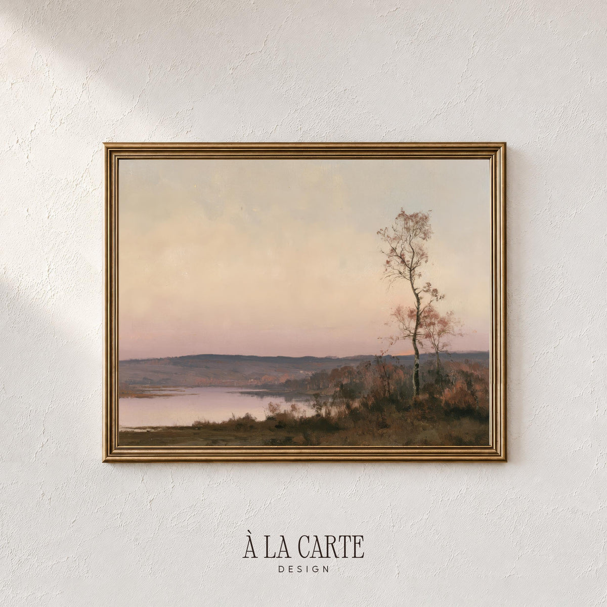 Solitary tree by calm lake instant download — cozy fall mood painting with dreamy soft-focus elements