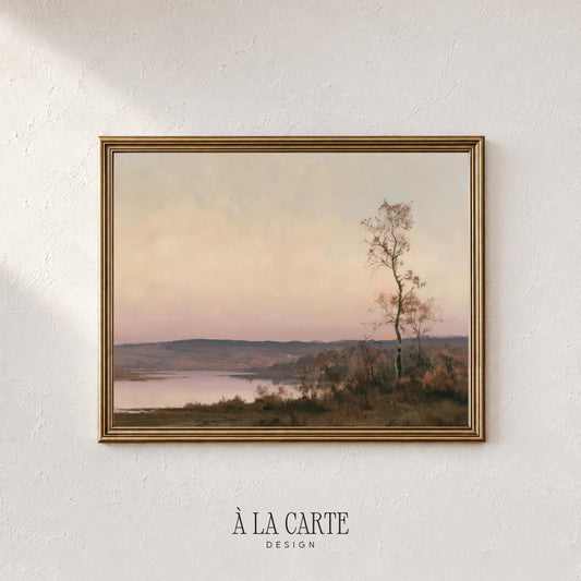 Solitary tree by calm lake instant download — cozy fall mood painting with dreamy soft-focus elements