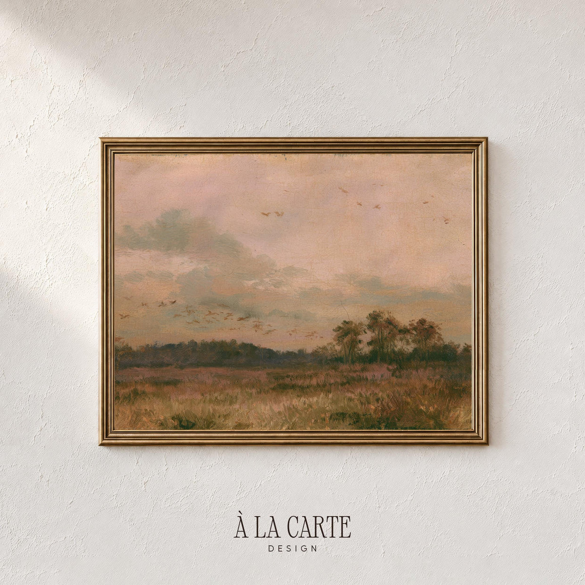 Antique autumn meadow artwork — tranquil pastoral print with soft brushwork and cozy vintage feel
