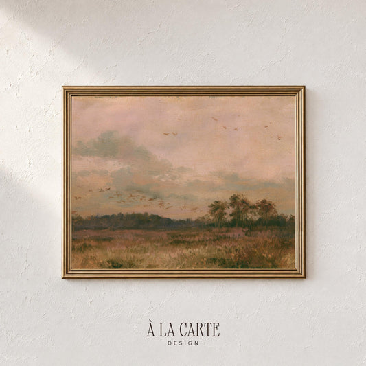 Antique autumn meadow artwork — tranquil pastoral print with soft brushwork and cozy vintage feel