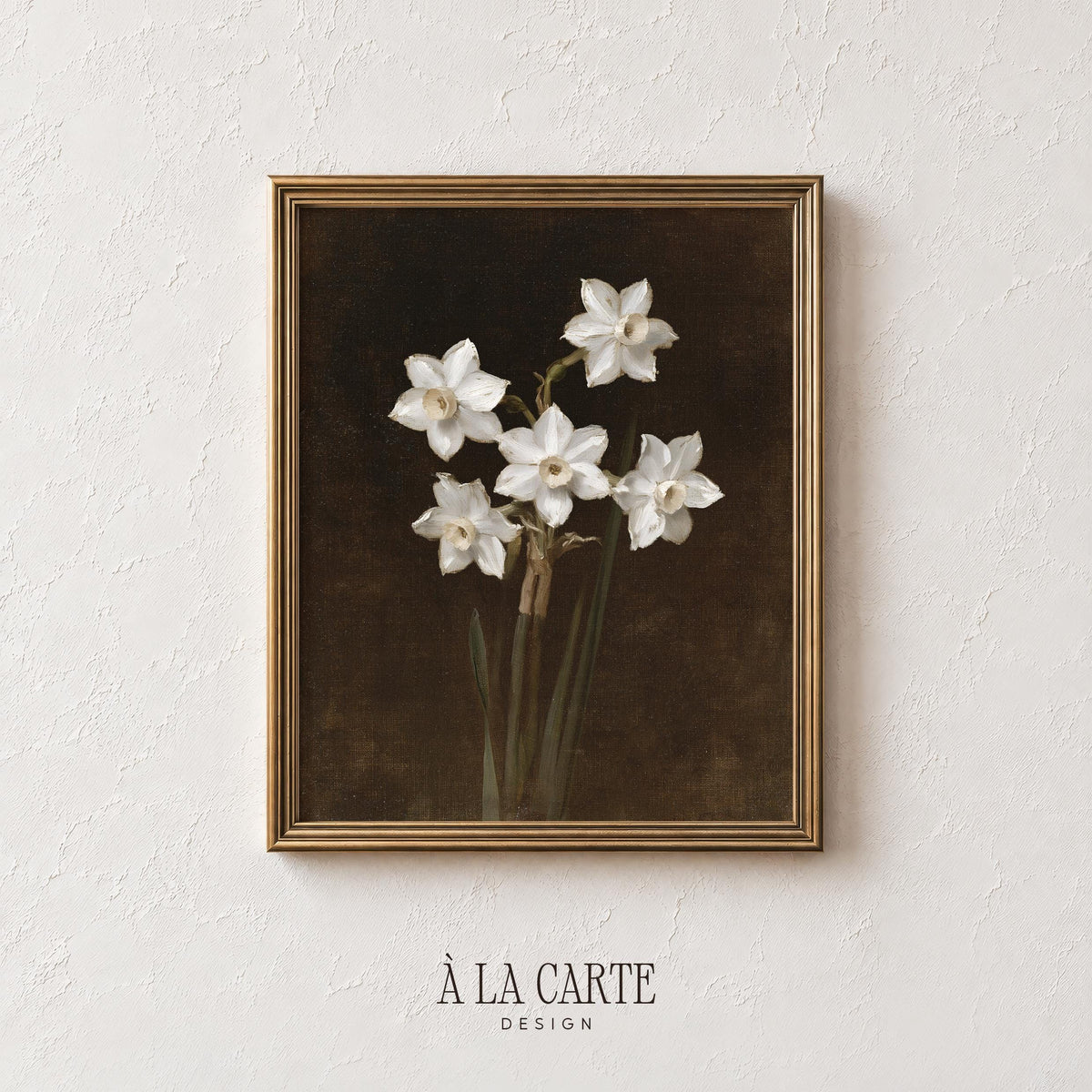 Sophisticated flower artwork instant download for entryway — dark palette with elegant white bloom focal point