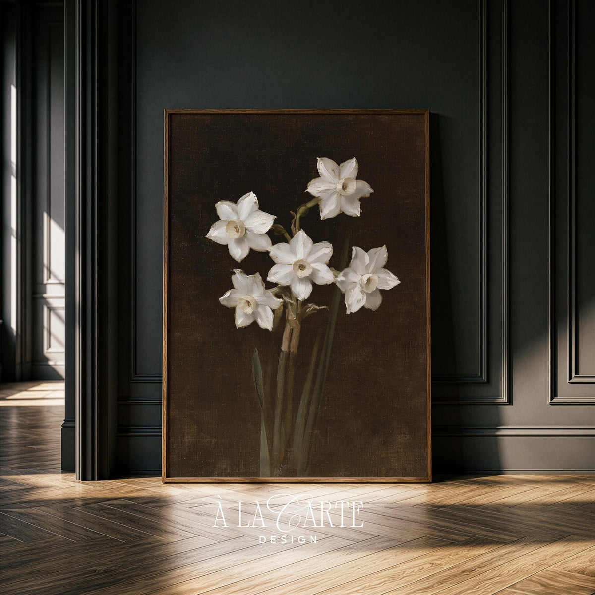 Timeless white flower artwork instant download — sophisticated dark academia aesthetic with warm undertones