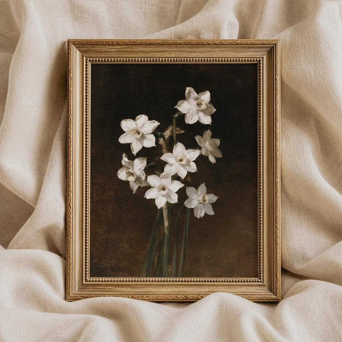 Cottagecore floral poster for living space — classic blooms with textured vintage aesthetic