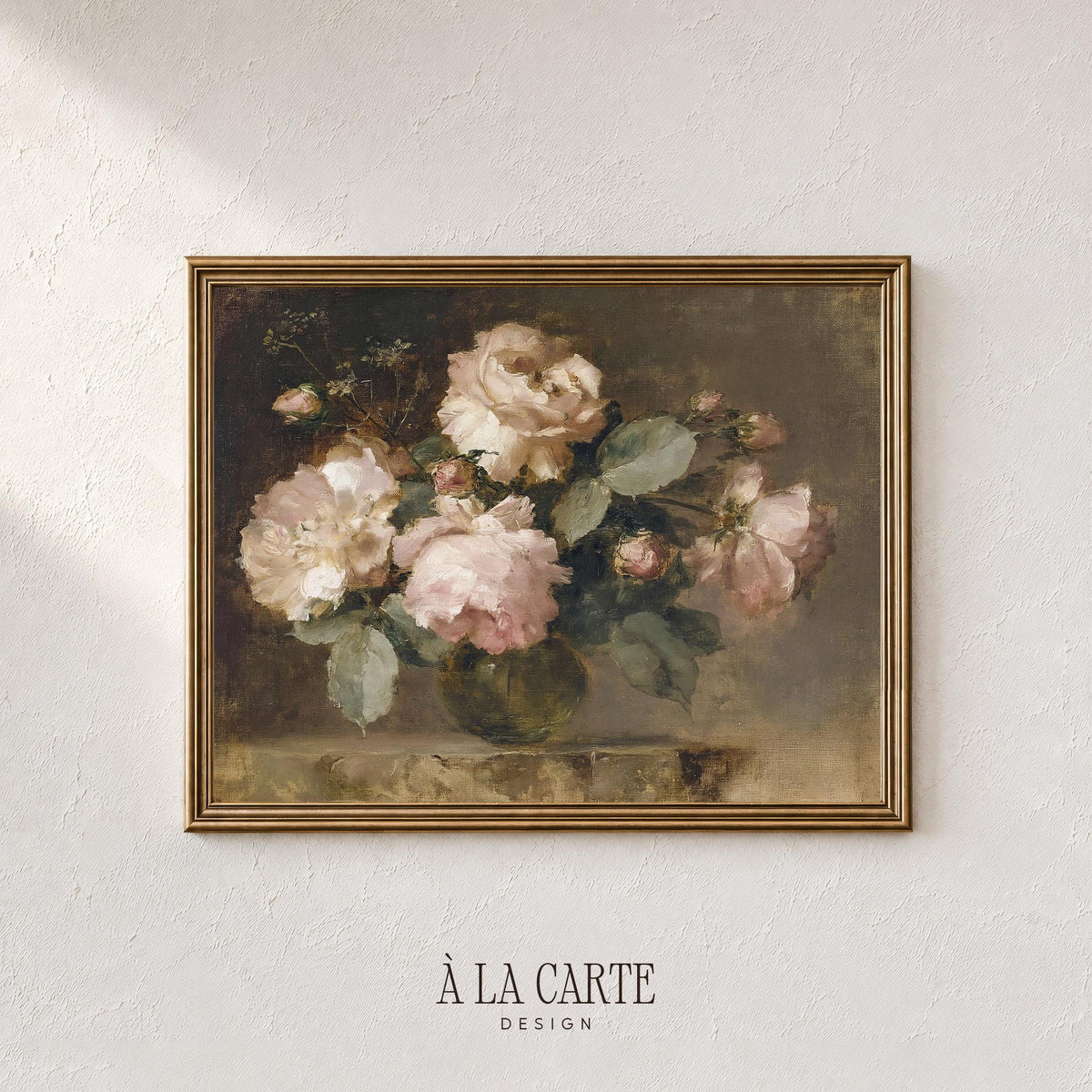 Blush Pink Roses Printable, Muted Floral Still Life, Vintage Rose Download, Cottagecore Floral Wall Art, Horizontal Moody Floral Print H91