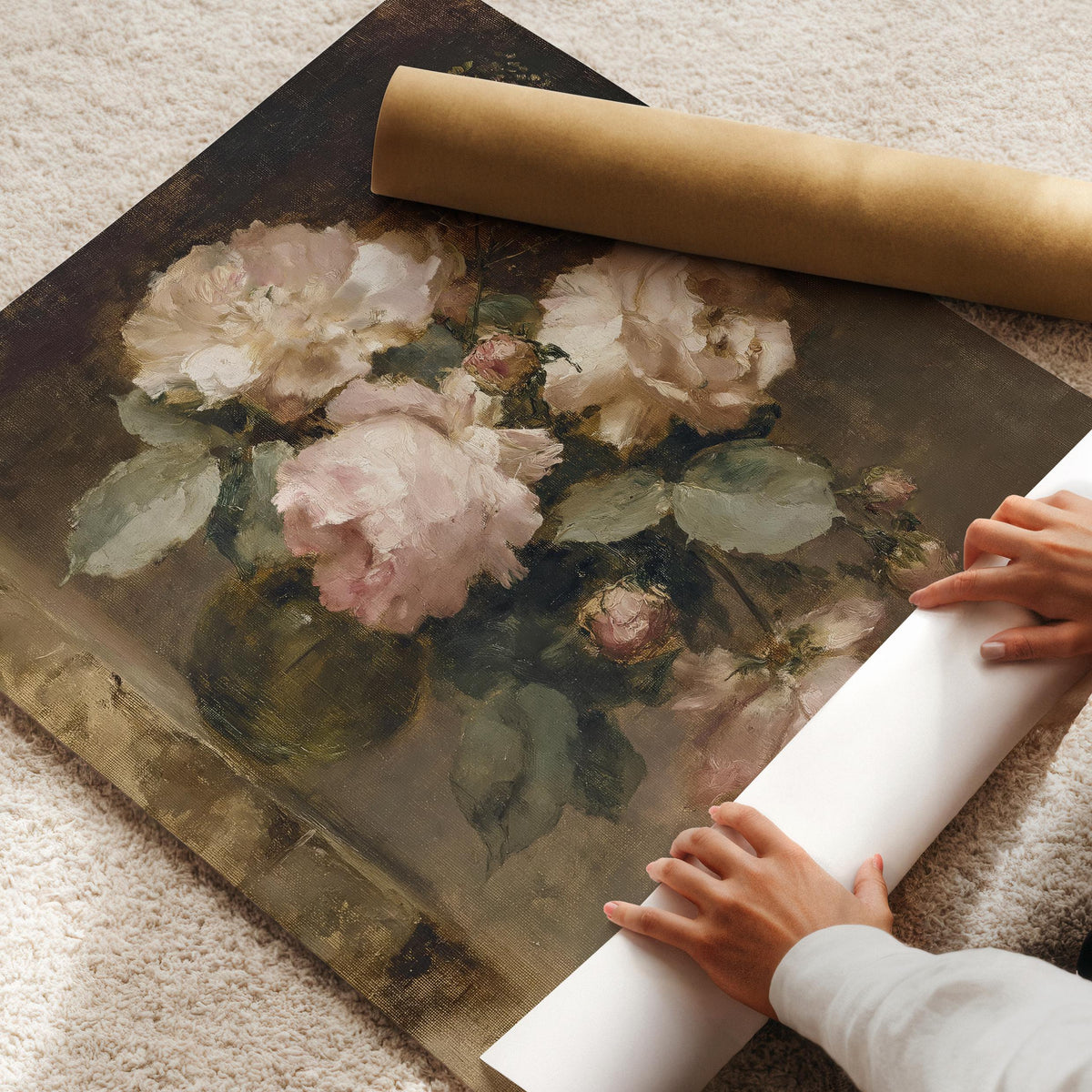 Blush Pink Roses Printable, Muted Floral Still Life, Vintage Rose Download, Cottagecore Floral Wall Art, Horizontal Moody Floral Print H91