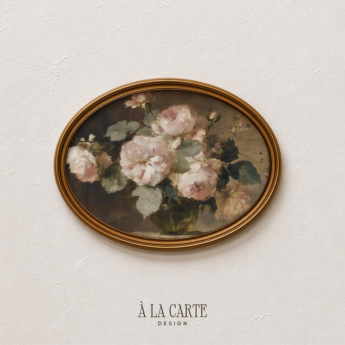 Moody Pink Roses Wall Art, Vintage Floral Still Life, Romantic Rose Oil Painting, Cottagecore Printable, Horizontal Moody Floral Print H89