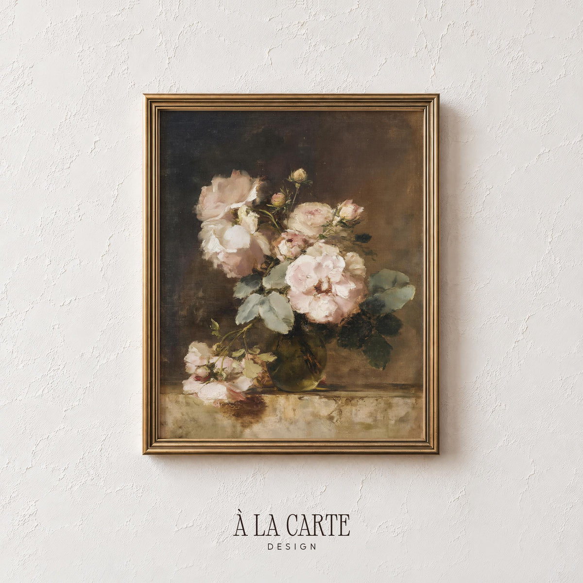 Classical floral still life poster featuring romantic rose bouquet — antique painting wall art