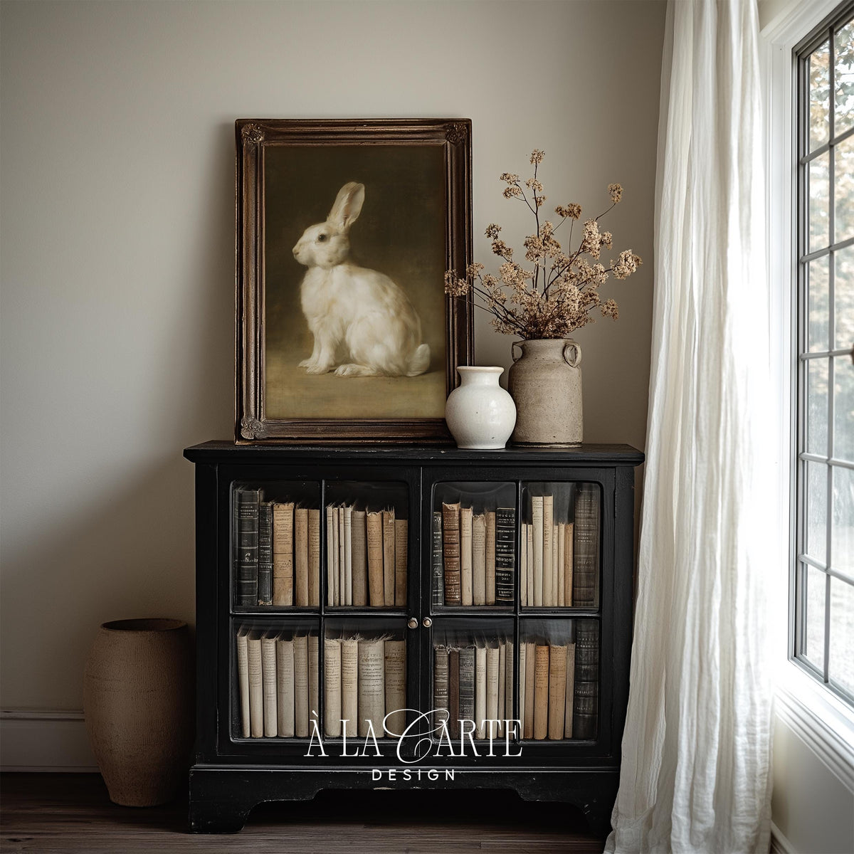 White Rabbit Wall Art, Bunny Painting, Woodland Nursery Art, Farm Animal Decor, Cottagecore Printable, Dark Academia Poster V263