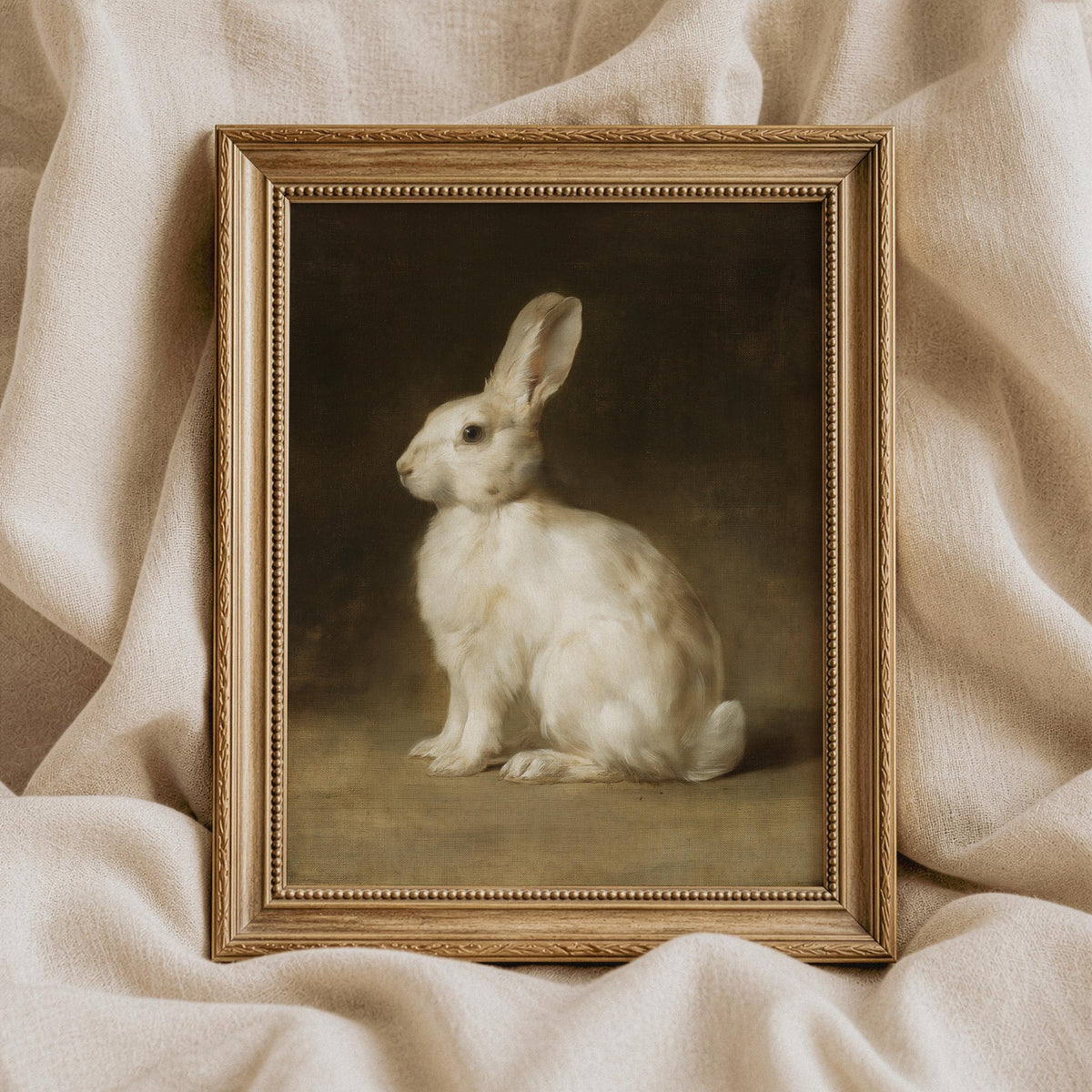 White Rabbit Wall Art, Bunny Painting, Woodland Nursery Art, Farm Animal Decor, Cottagecore Printable, Dark Academia Poster V263