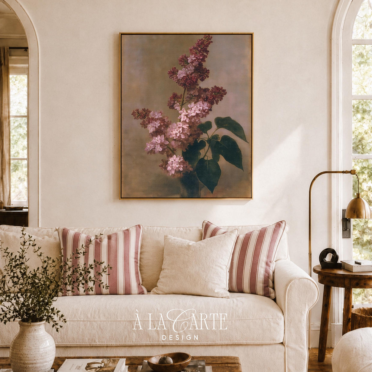 Mauve lilac blossom digital print for entryway — vintage botanical illustration with heirloom aesthetic