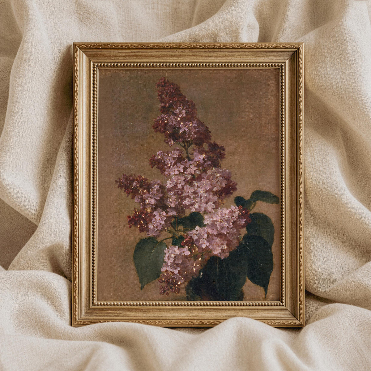 Blooming lilac printable art for living room — romantic botanical print with soft brushwork and earthy tones