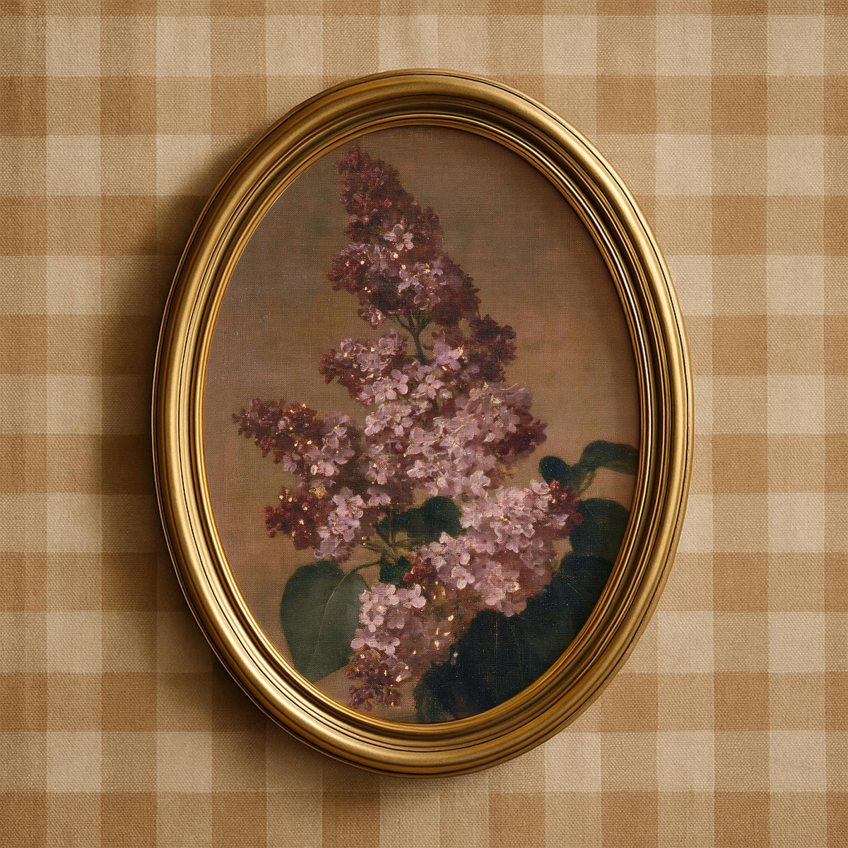 Lilac panicles wall decor poster — moody romantic flower art with brushed texture and earthy palette