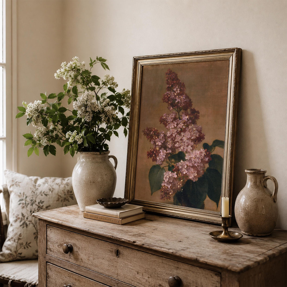 Spring lilac branch artwork — cottage-core floral print with clustered blooms and nostalgic aesthetic