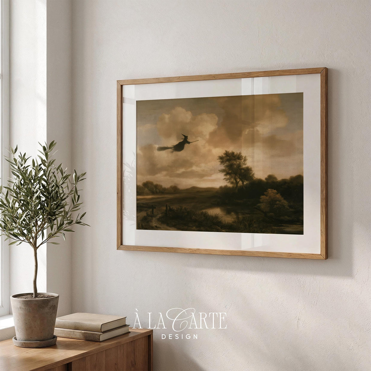 Enchanted flight wall poster with soft painterly brushwork and pastoral landscape scene