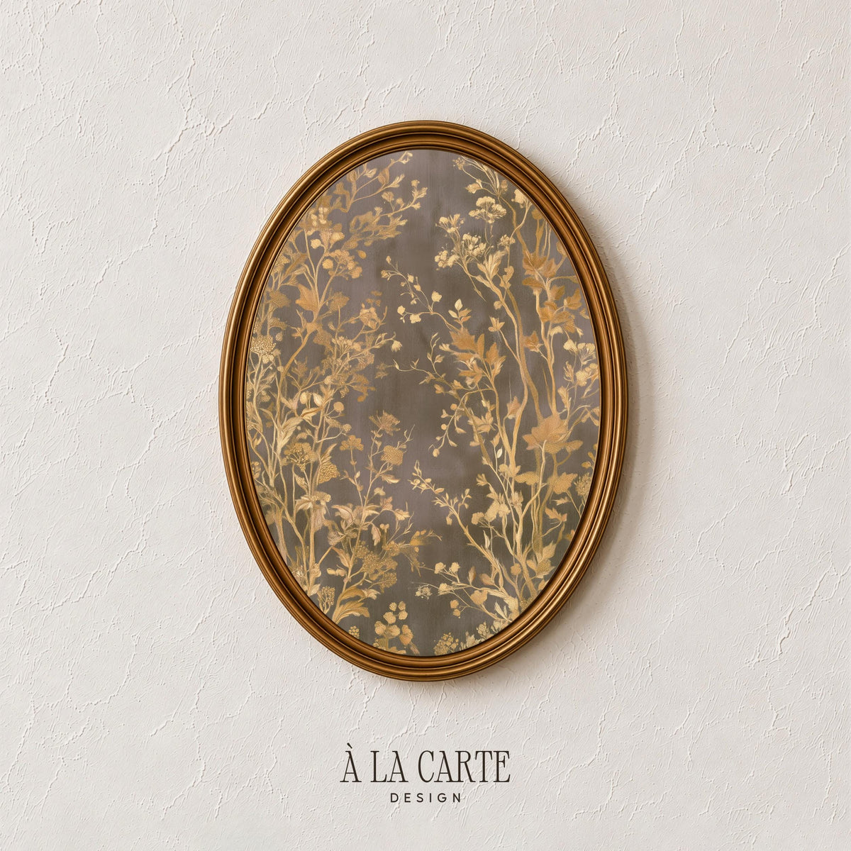 Cottagecore floral wall art for entryway — antique textile design featuring muted botanical elements and elegant aging effects