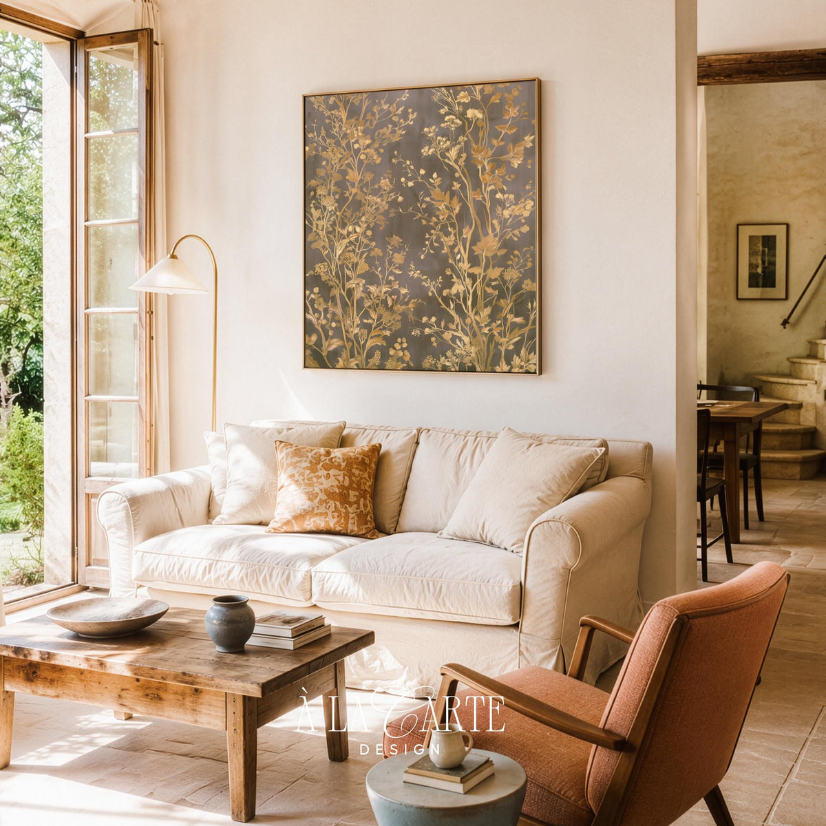 Rustic floral wall art for living space — vintage botanical illustration with soft painterly texture and heirloom charm