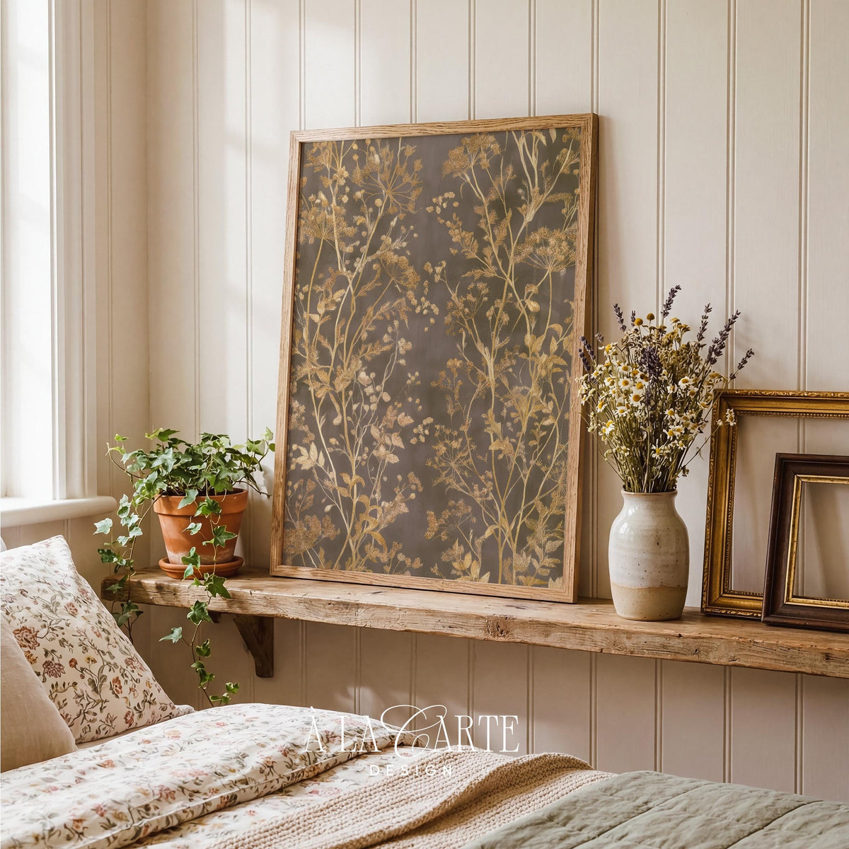 Botanical branches digital print for farmhouse decor — antique-style stems with muted earth tones and rustic feel