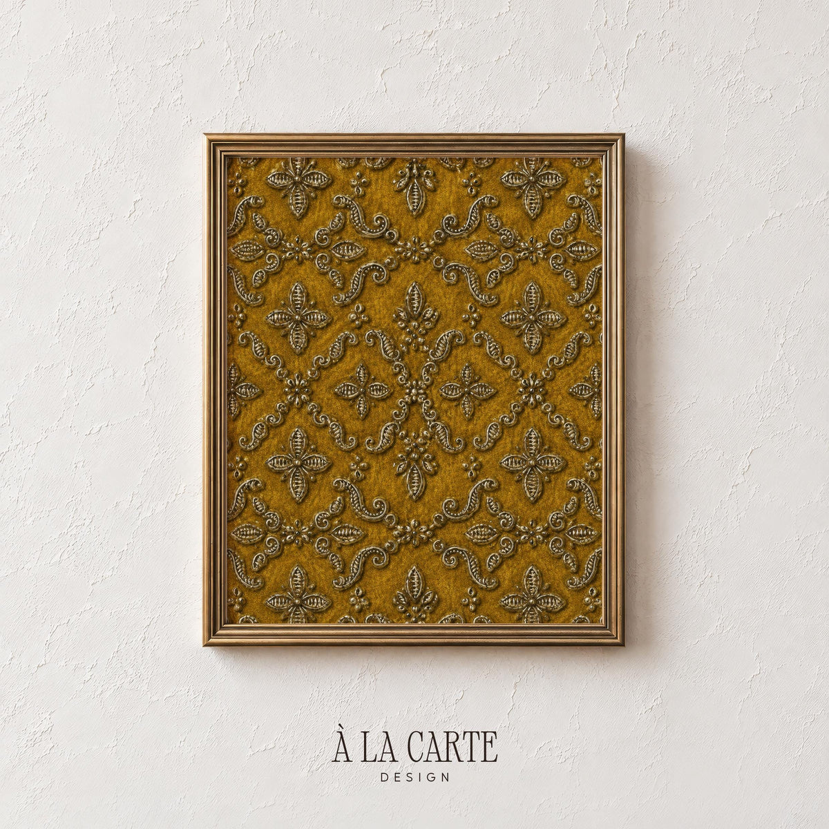 Antique fabric-inspired printable art featuring elaborate florals — opulent medallion design for classic interiors