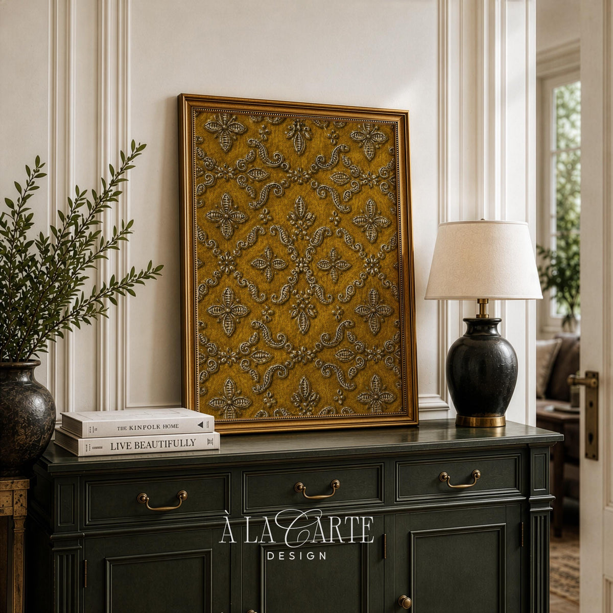 Antique scrollwork poster featuring intricate florals and lattice detailing — luxurious heirloom aesthetic wall art