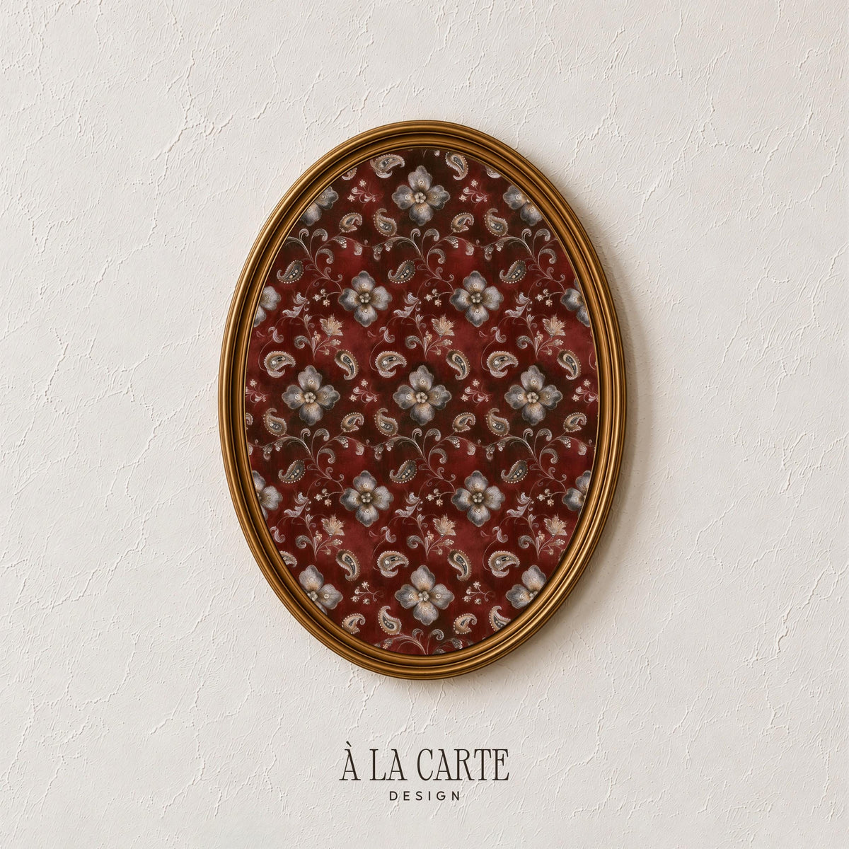 Ornamental botanical digital print for study — intertwined vines with heirloom fabric appearance