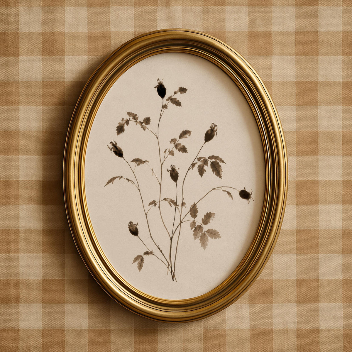 Delicate seed pod painting printable art — cottagecore botanical study on aged cream background