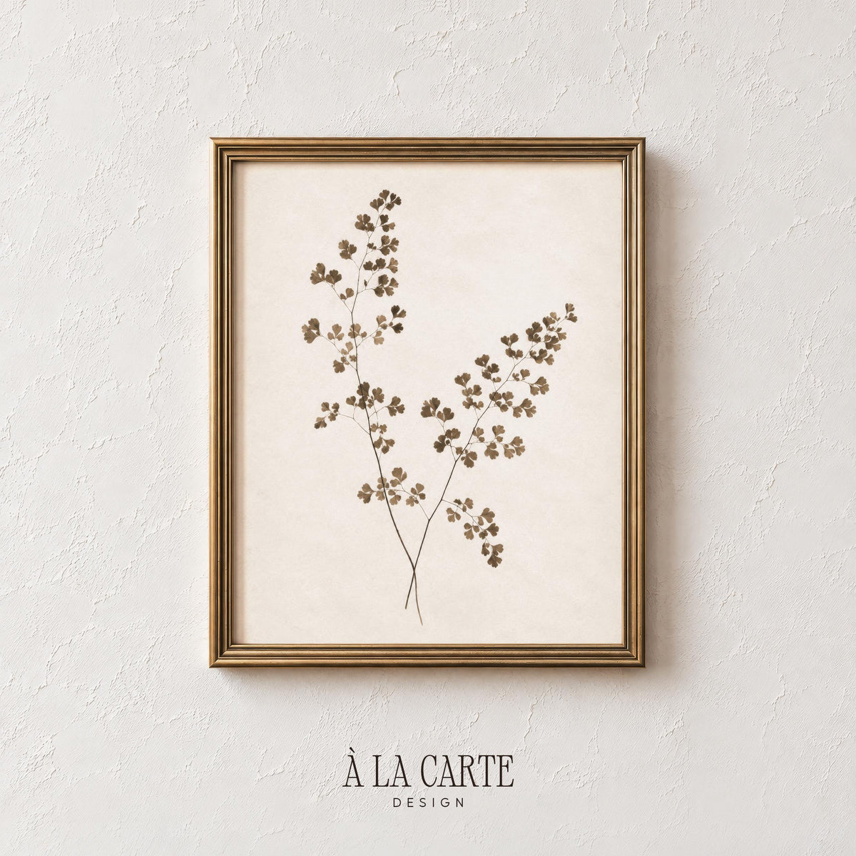 Delicate fern frond digital print — rustic nature illustration with muted earth tones