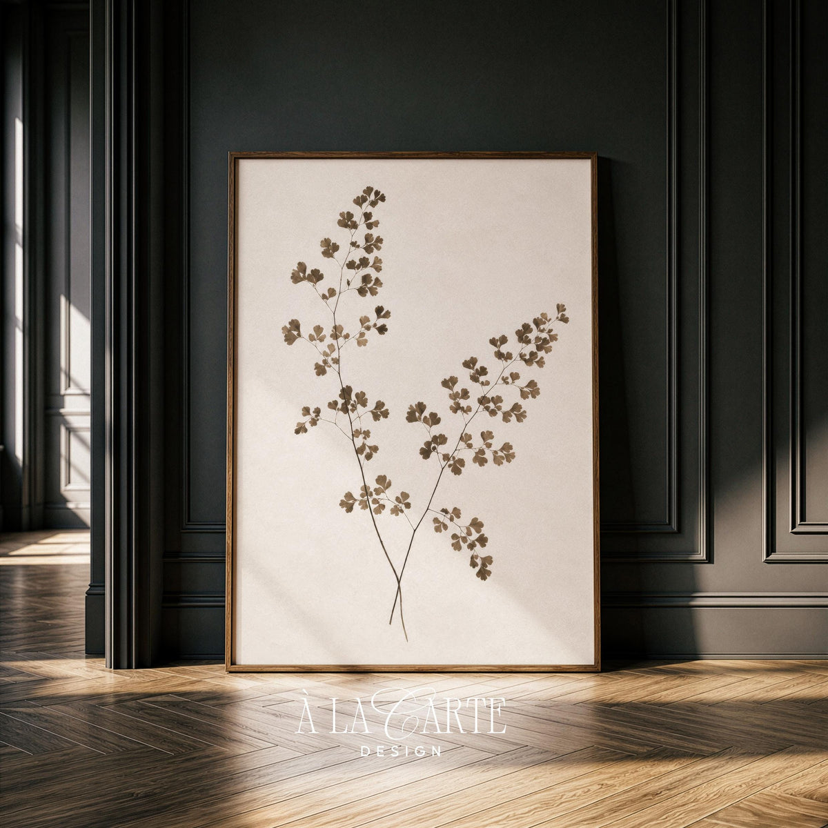 Minimalist leaf study digital download — rustic pressed-plant design with natural earth tones