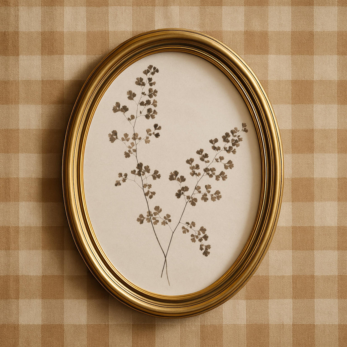 Delicate branch herbarium artwork — minimalist botanical study in muted vintage tones