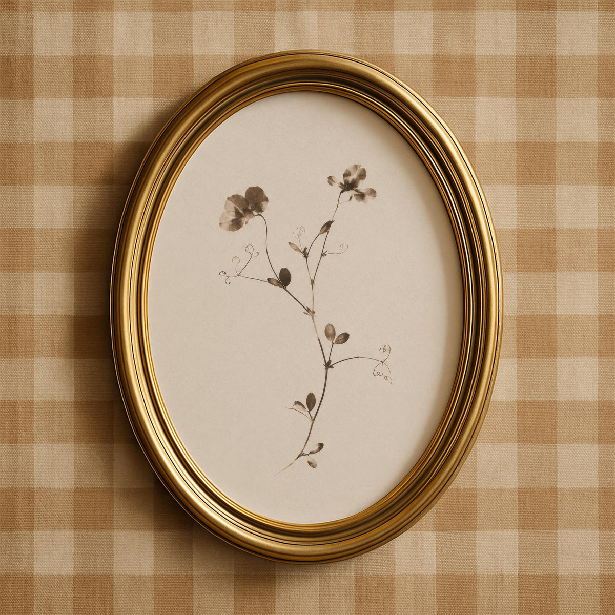 Wispy flowering branch digital print — cottagecore nature illustration with aged aesthetic