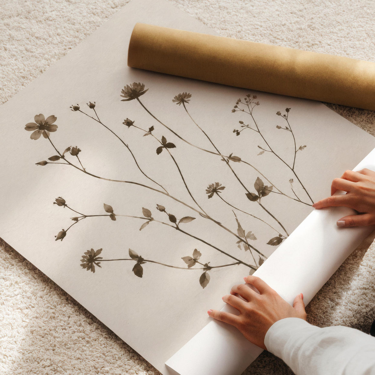 Minimal Botanical Wall Art, Sepia Plant Print, Antique Herbarium, Neutral Botanical Printable, Vintage Floral Art, Abstract Botanical