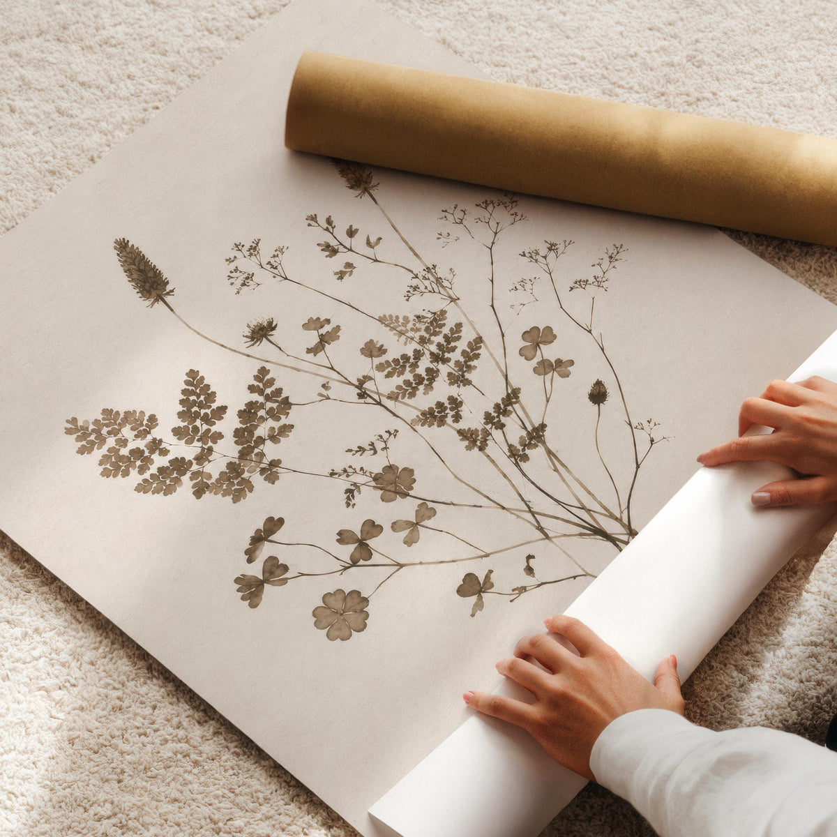 Minimal Botanical Wall Art, Sepia Plant Print, Antique Herbarium, Neutral Botanical Printable, Vintage Floral Art, Abstract Botanical