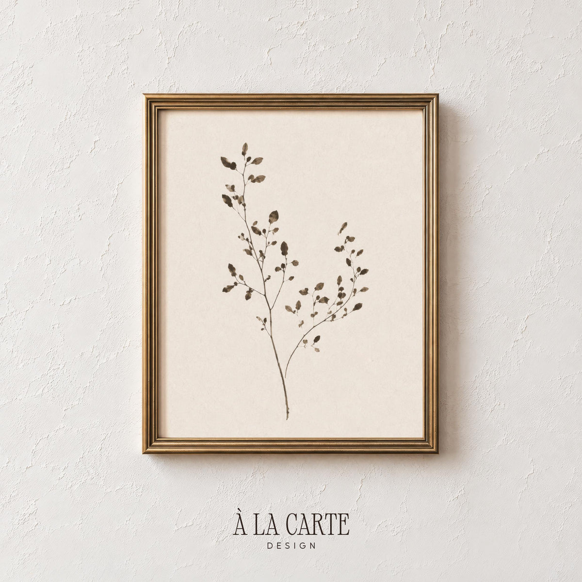 Small leaf branch poster for entryway — cottagecore botanical illustration with soft muted tones