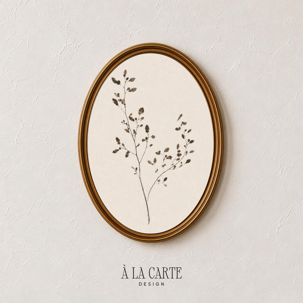 Pressed-flower stem picture for dining room — rustic botanical linework with soft vintage aesthetic