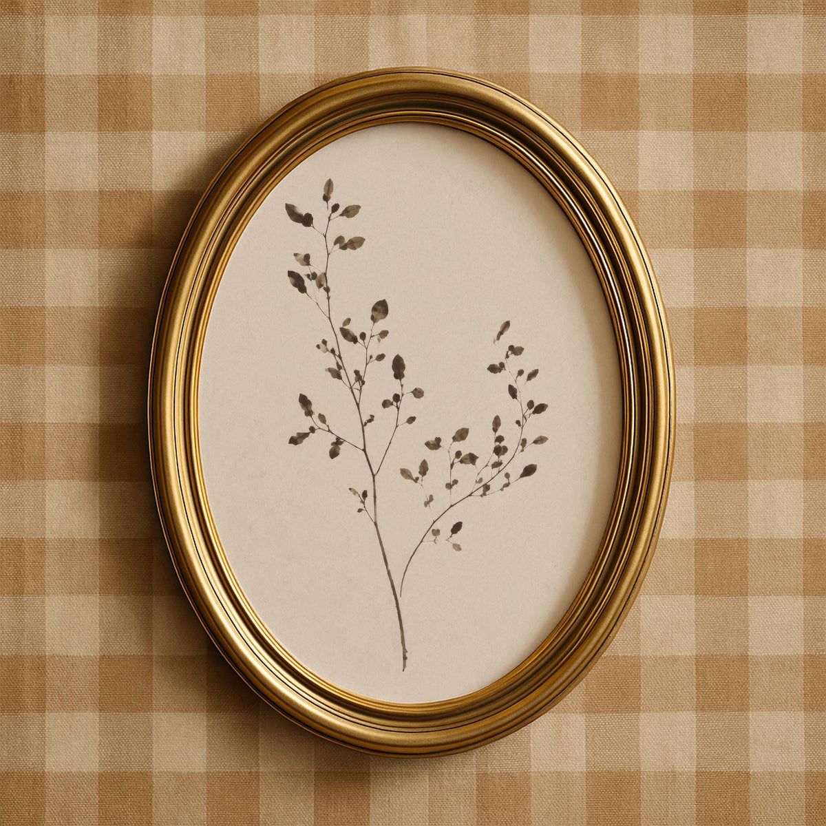 Minimalist herb sprig digital print for office — vintage-inspired botanical linework on simple backdrop