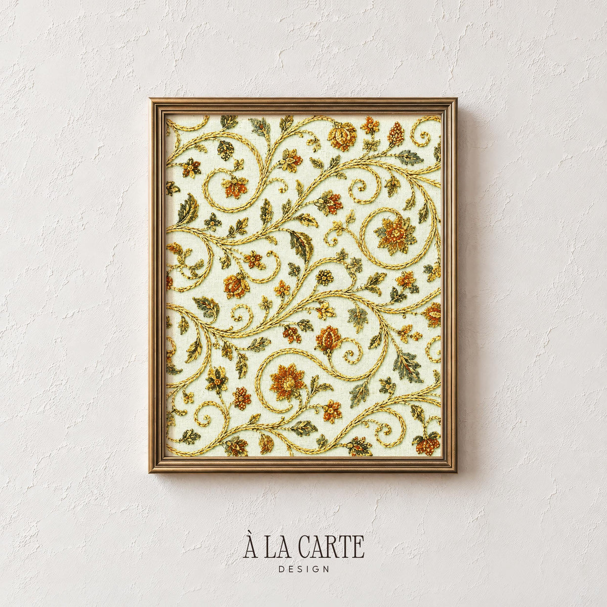 Vintage Floral Printable, Whimsical Botanical Pattern, Antique Tapestry Wall Art, Abstract Textile Print, Medieval Embroidery Download V119