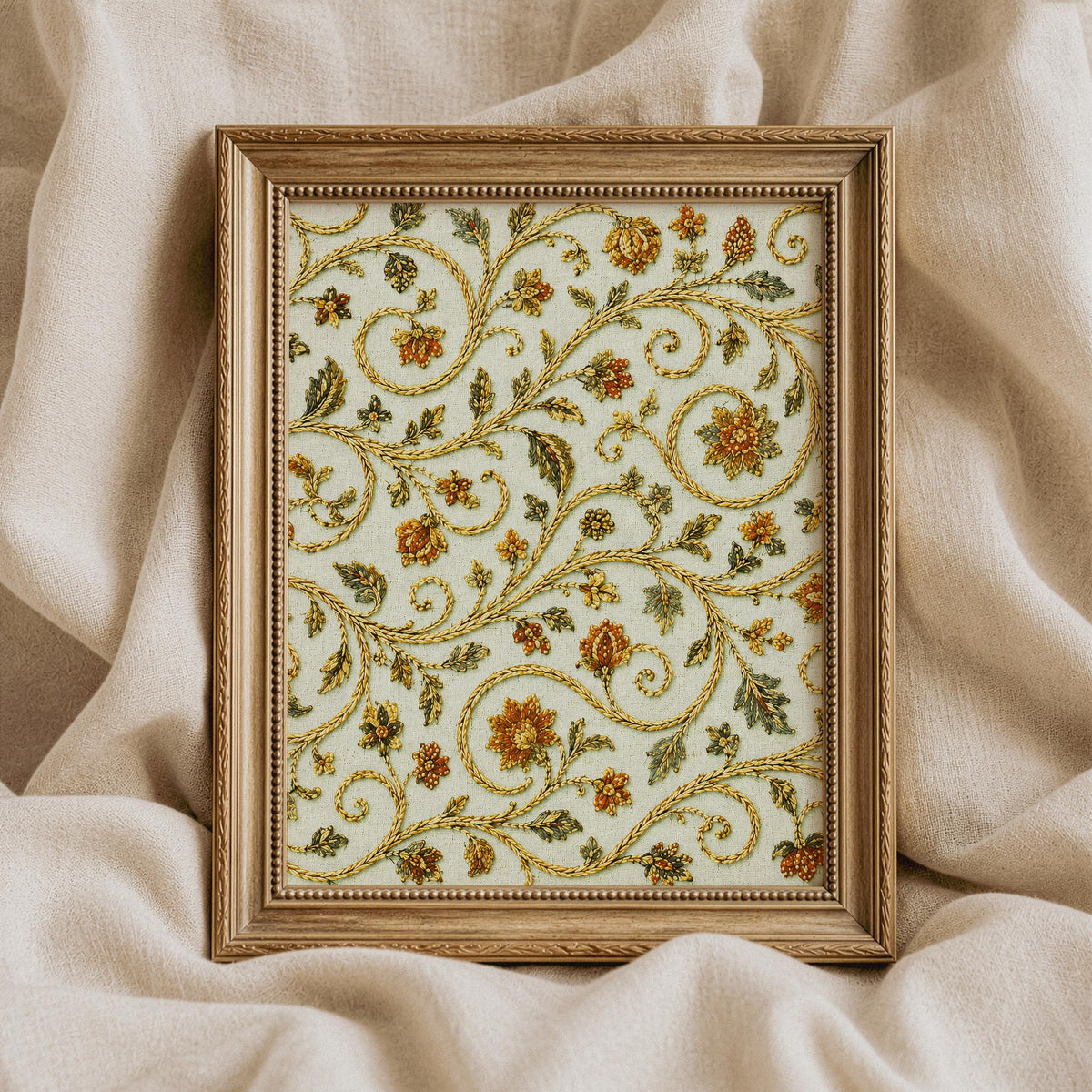 Vintage Floral Printable, Whimsical Botanical Pattern, Antique Tapestry Wall Art, Abstract Textile Print, Medieval Embroidery Download V119
