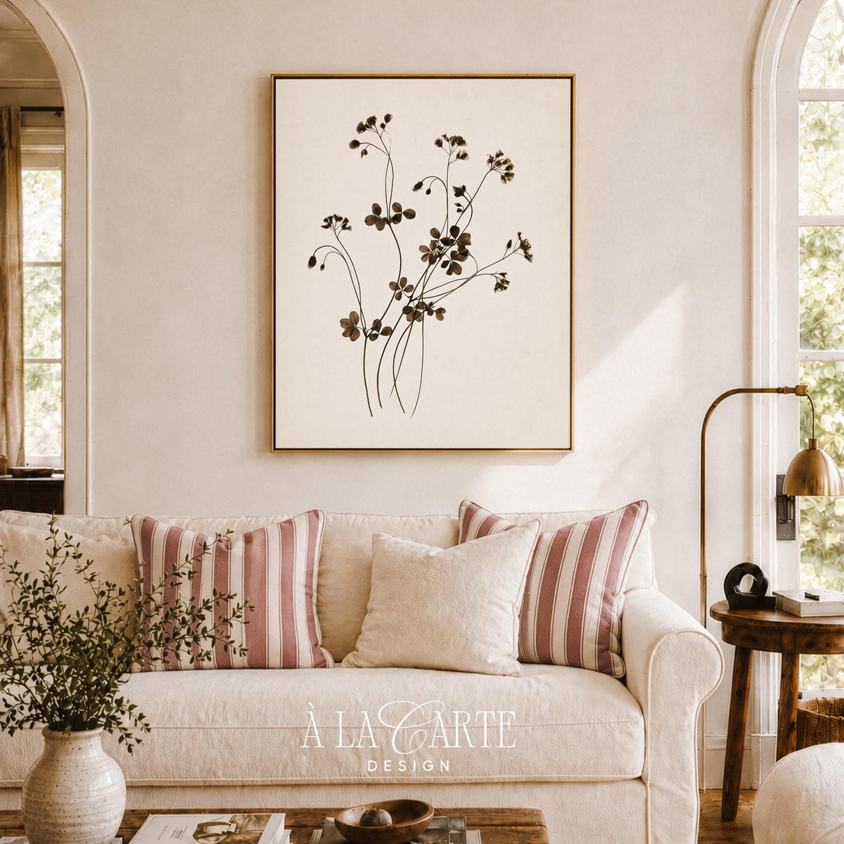 Understated floral bloom illustration digital download for entryway — vintage neutral wall art print
