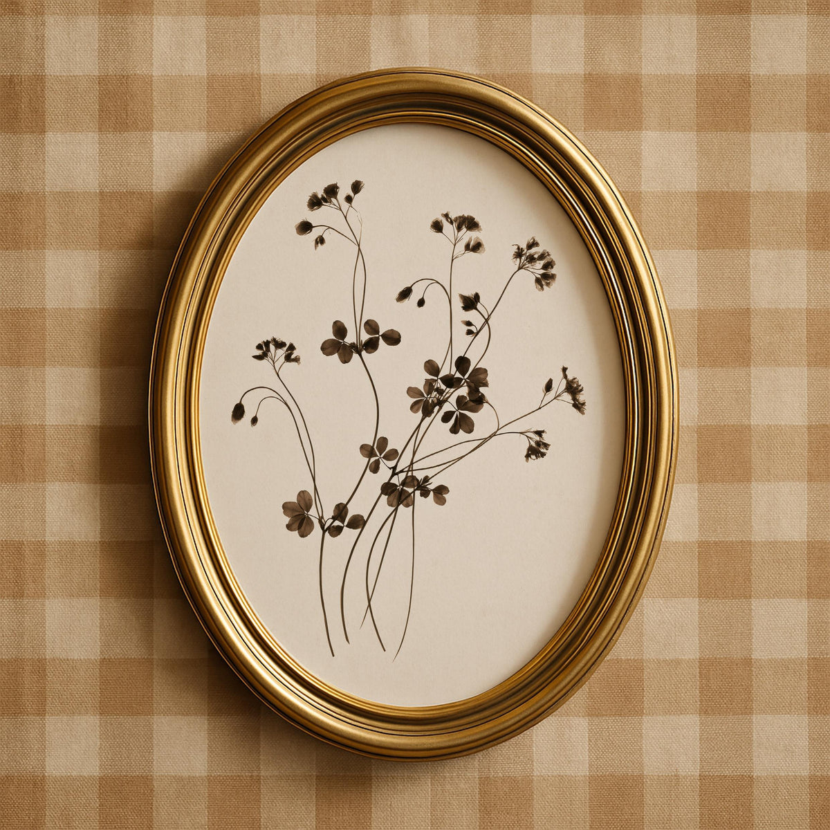 Scattered tiny flowers line art digital print for hallway — vintage neutral cottagecore wall decor