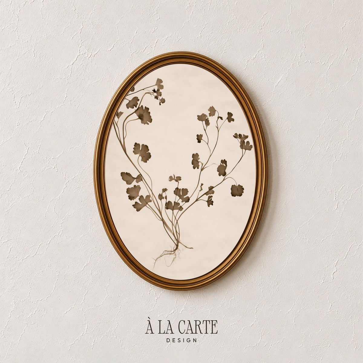 Cottagecore plant wall art printable — delicate stem study featuring vintage herbarium aesthetic and neutral palette