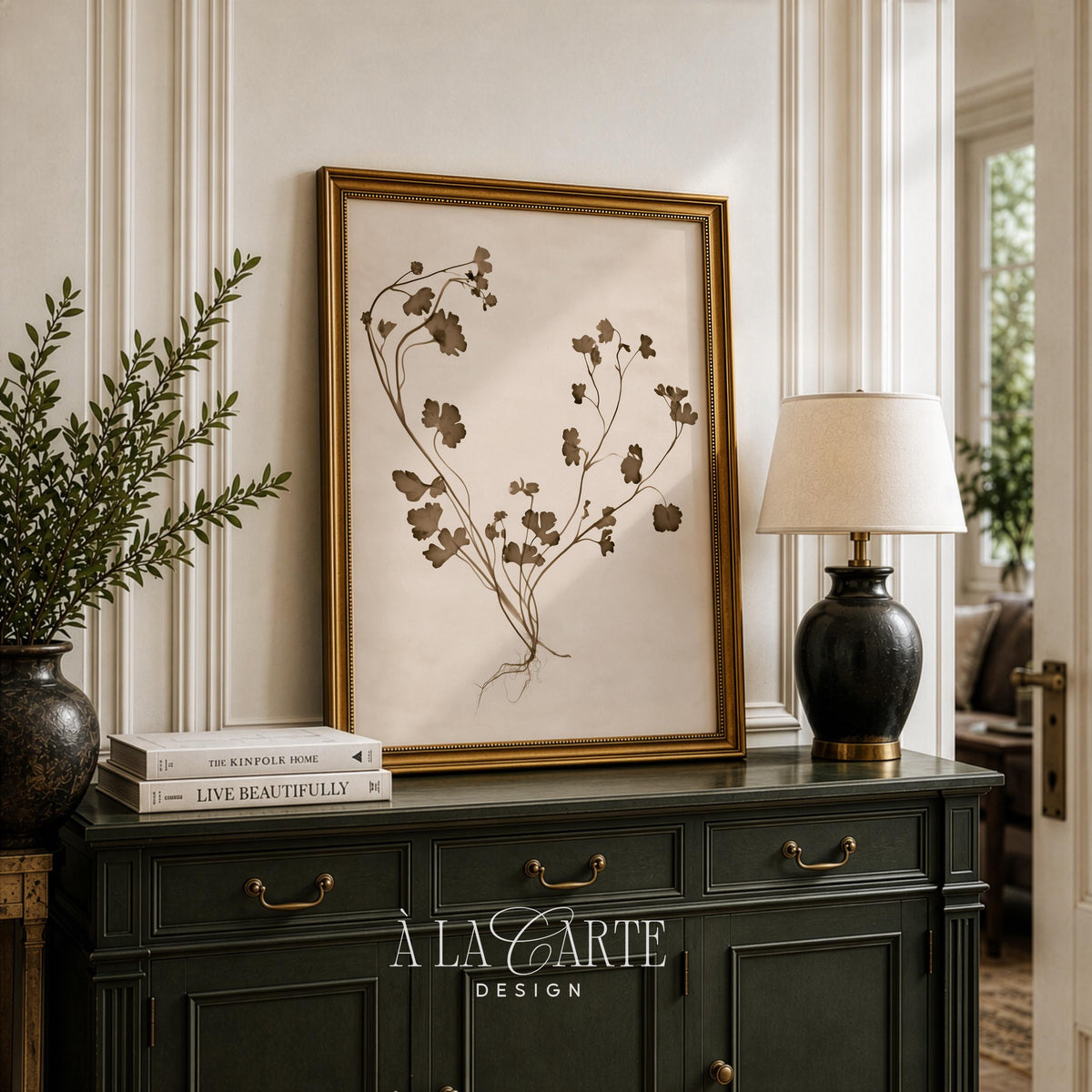 Herbarium plant poster printable for entryway — rustic cottagecore wildflower with slender stems and heritage feel