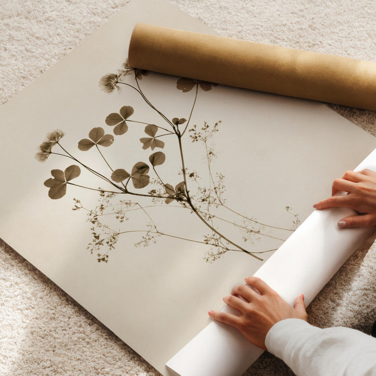 Rustic pressed-flower printable art for dining room — understated wildflower arrangement cottagecore style