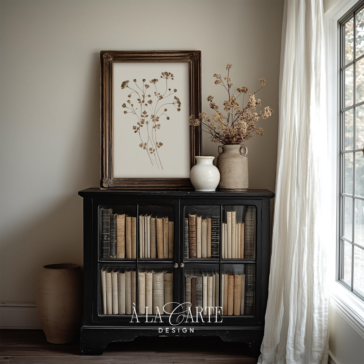 Botanical leaf bunch wall art printable — soft muted tones with loose, organic vertical composition