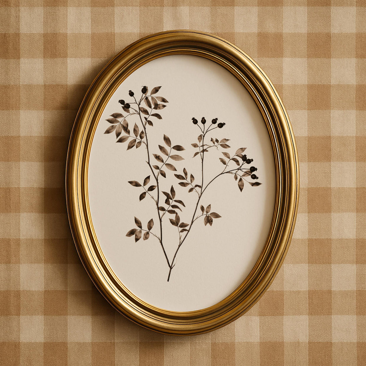 Neutral plant study wall art printable — vintage-inspired botanical illustration featuring fine detail and cottage-core simplicity