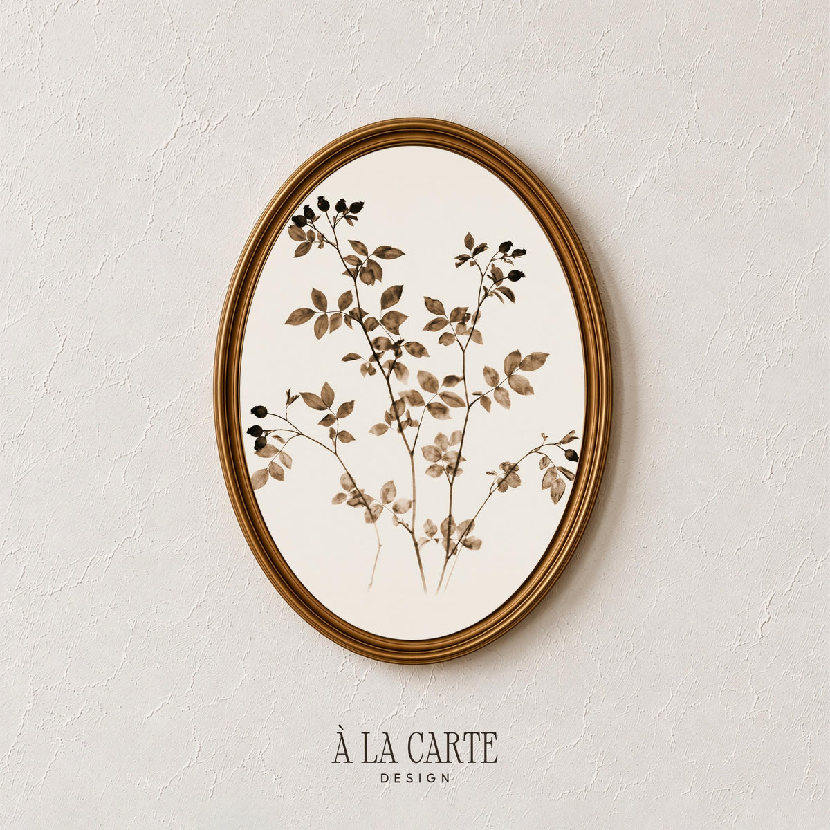Botanical illustration poster showcasing delicate branches and scattered foliage in earthy tones