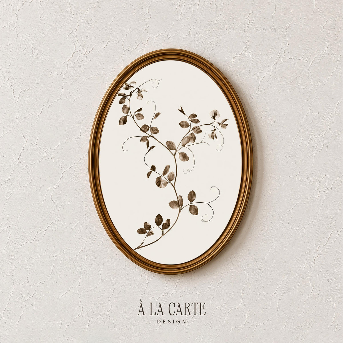 Botanical vine illustration printable — sepia-toned vintage wall art with understated cottagecore aesthetic for galleries