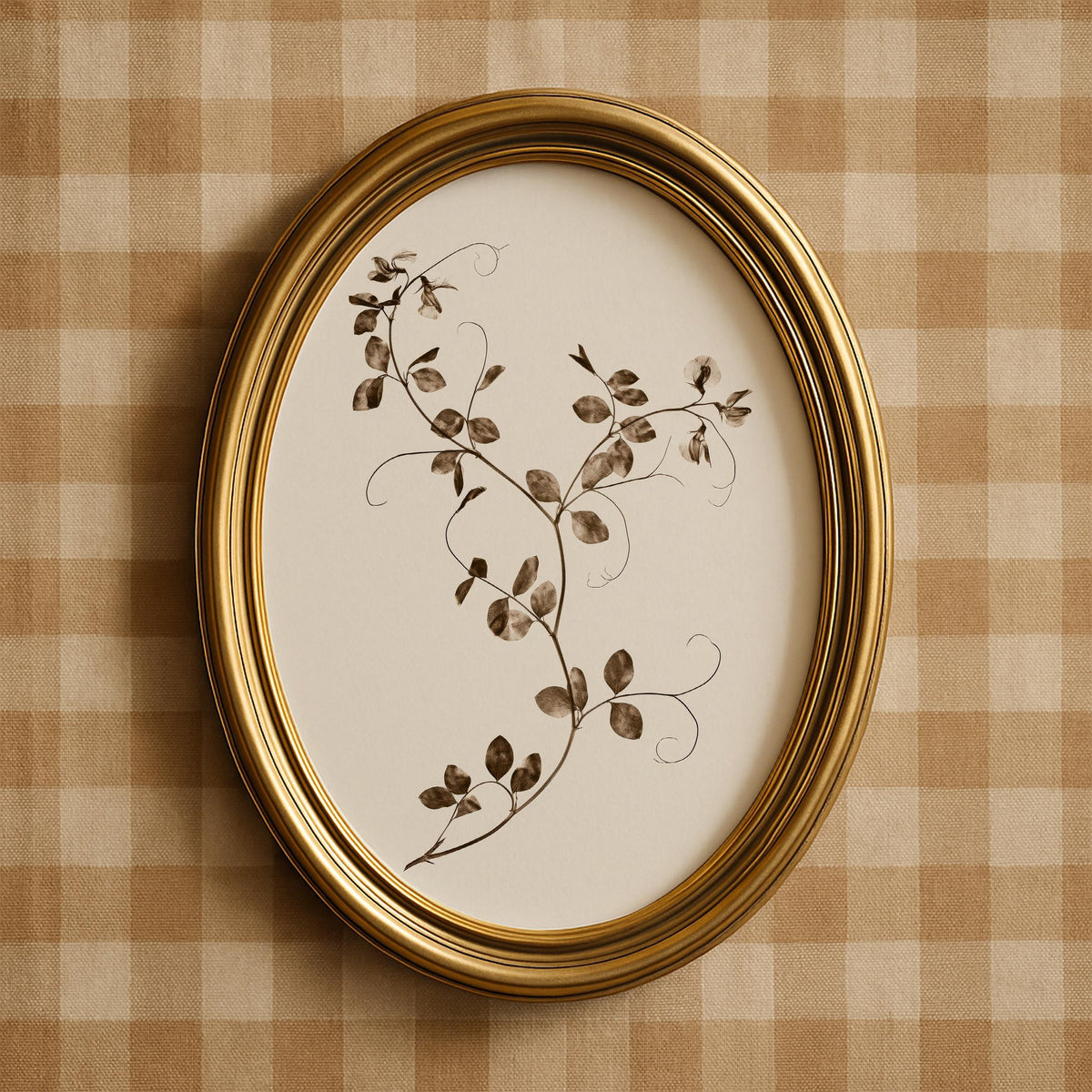 Understated botanical wall picture — minimalist vine illustration in taupe and cream for quiet, neutral décor