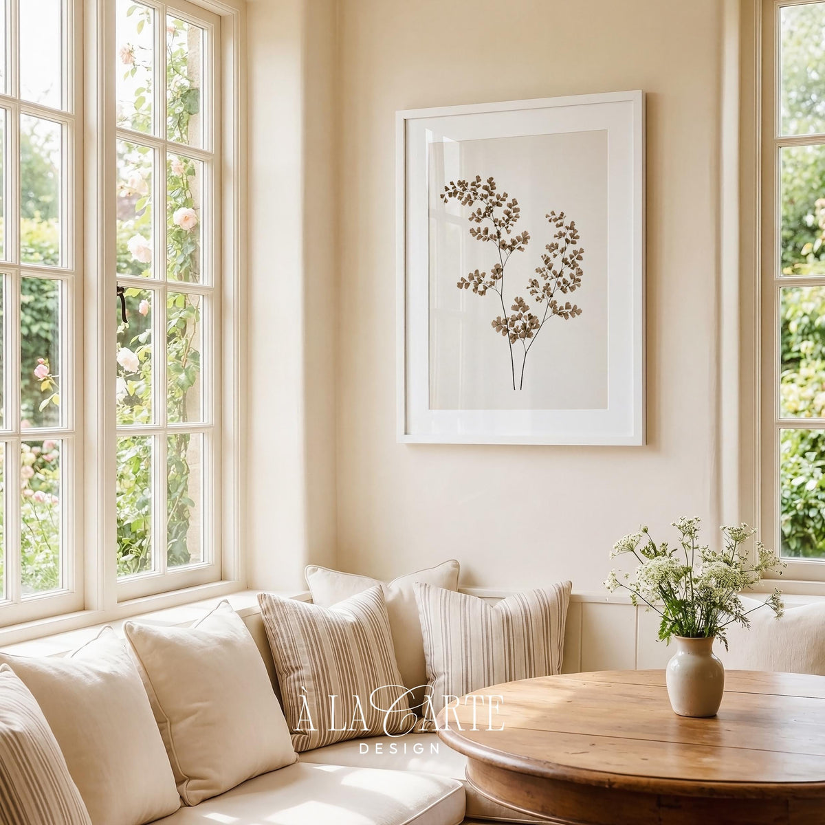 Wildflower stems wall art instant download — airy pressed-flower design with subtle earth tones, gentle botanical aesthetic